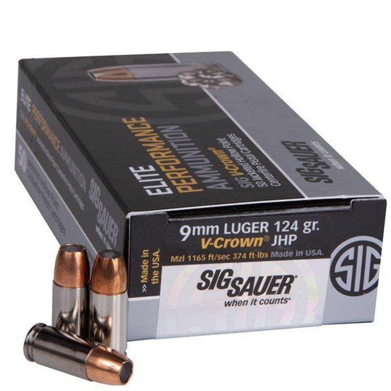 SIG Sauer Elite Defense V-Crown Luger Projectile JHP +P Ammo