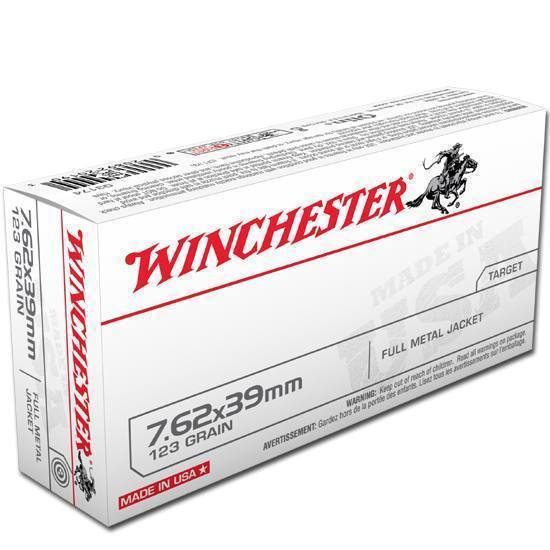 20 Round Box - 7.62x39 123 Grain FMJ Winchester Nickel Plated