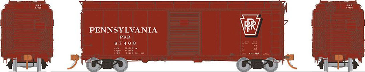 Rapido 123004 HO Scale PRR X31A Single-Door Boxcar - Shadow Keystone - Late 6-Pack