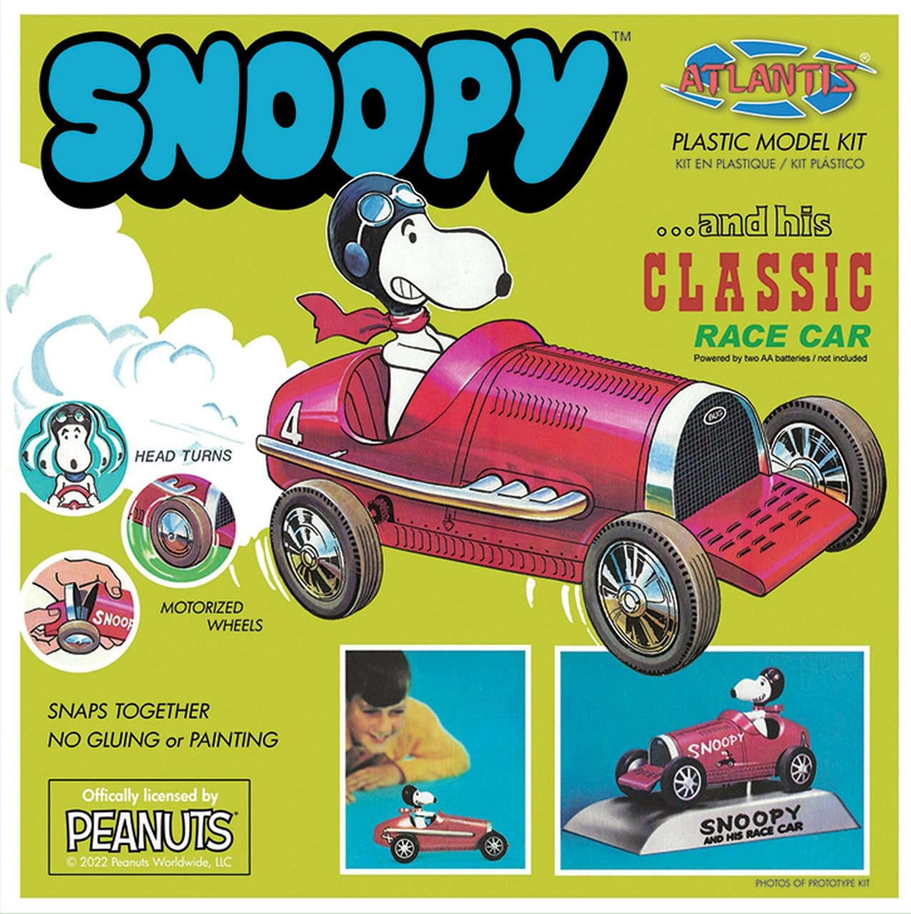 Atlantis Models M6894 Snoopy and His Classic Race Car Motorized Snap Model Kit