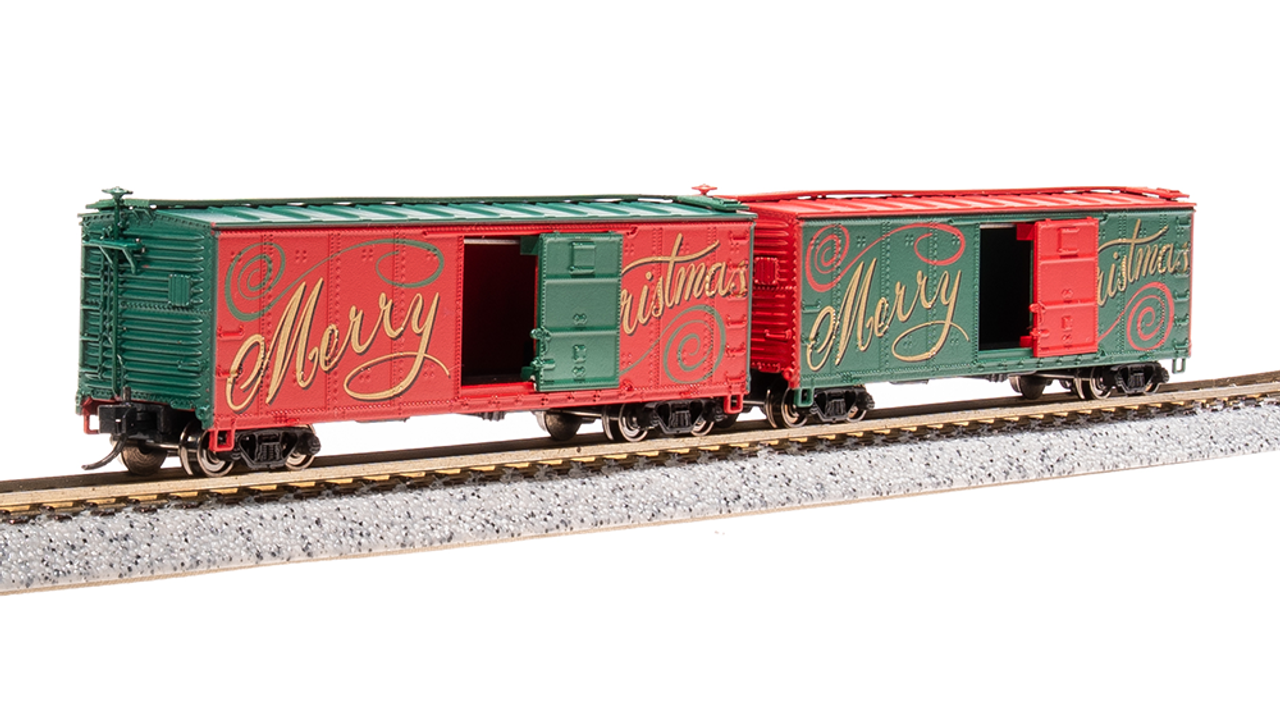 Broadway Limited 7285 N NYC 40' Steel Boxcar - Christmas Edition 2-Pack Side