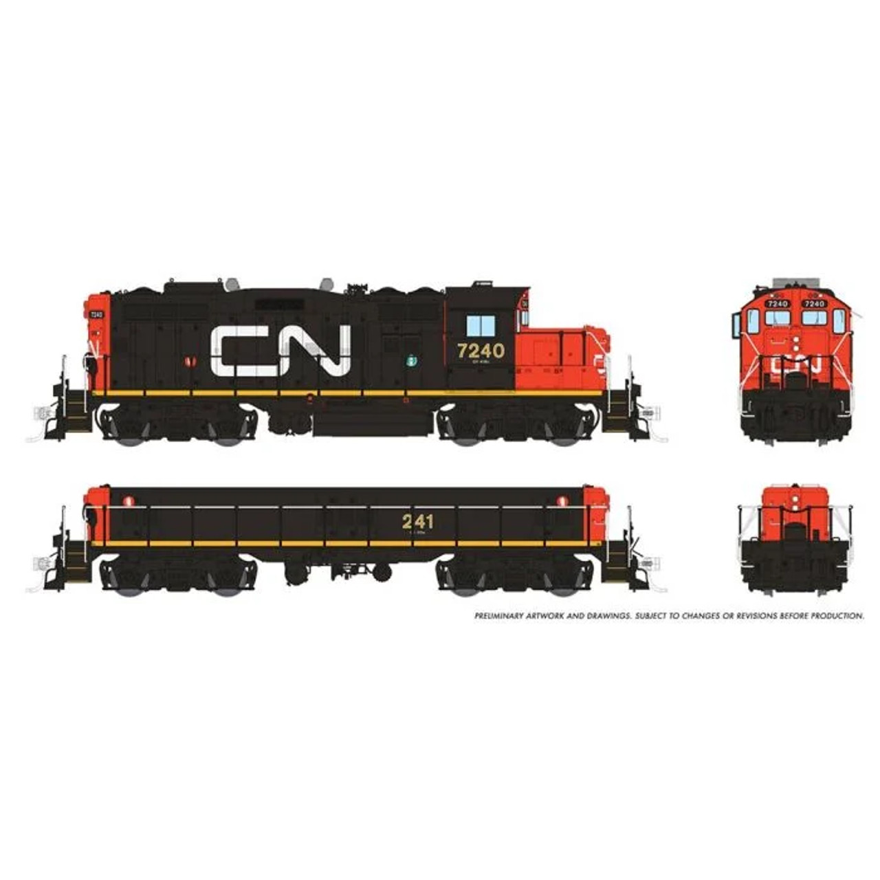 Rapido 041515 HO GP9rm Mother & Slug (DC/DCC/Sound) CN - Early #7240 & #241