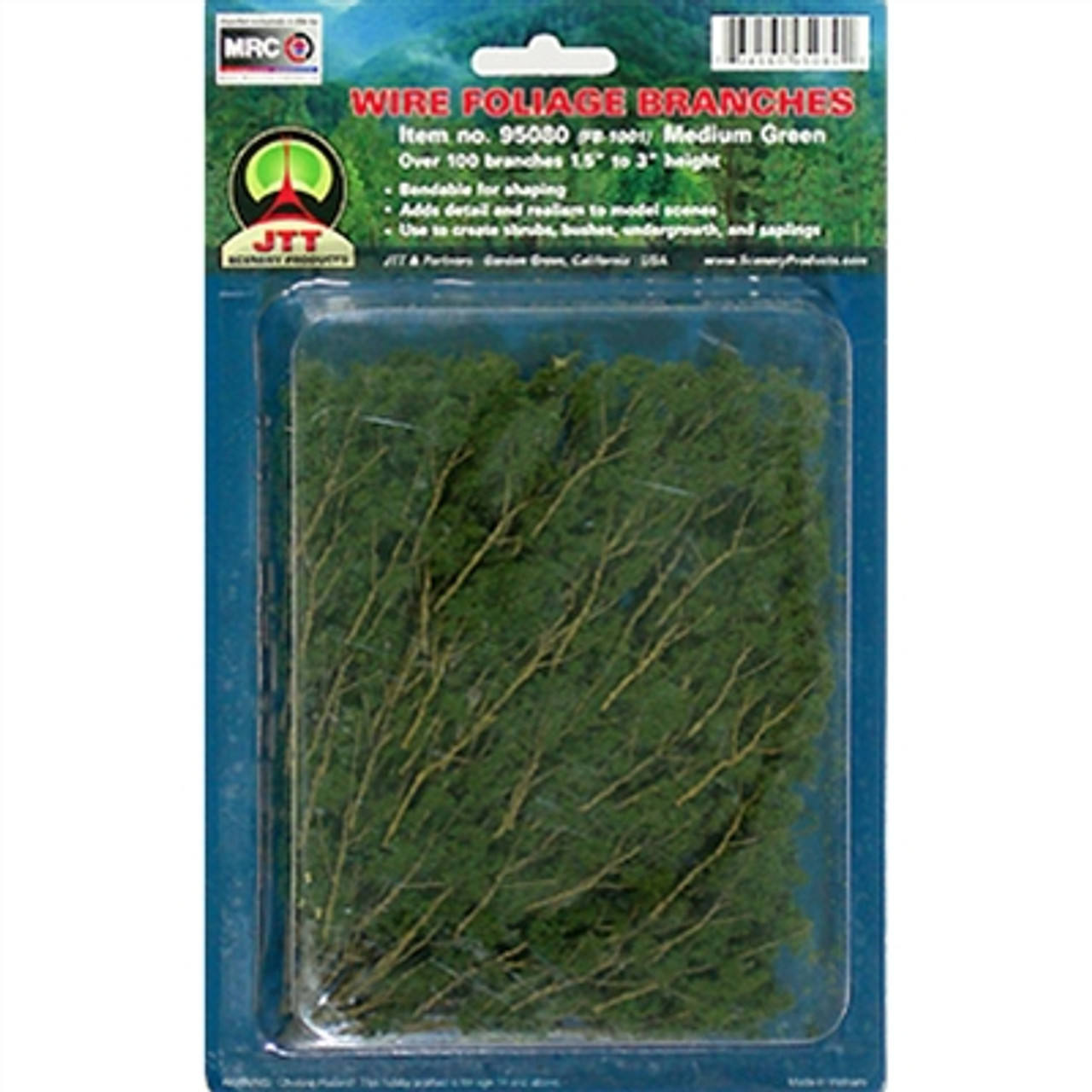 JTT Scenery 95519 Foliage Branches, Medium Green 1.5" to 3", 60 pcs