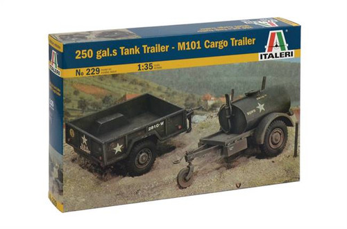Italeri 229 1/35 250 Gal. S Tank Trailer and M101 Cargo Trailer Plastic Model Kit
