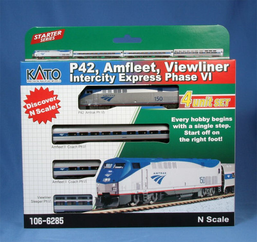 Kato 106-6285-DCC N GE P42, Amfleet, Viewliner Intercity Express Phase VI 4-Car "Starter Series" Set with Digitrax DCC Installed