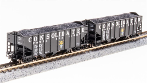 Broadway Limited 7160 N 3-Bay Hopper, Consolidated Power & Light, Black/White, 2-pack A