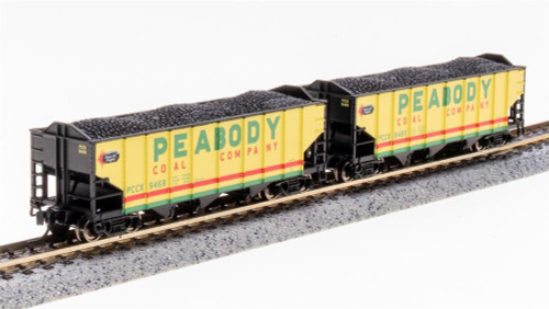Broadway Limited 7162 N 3-Bay Hopper, Peabody Coal, Yellow/Green/Red, 2-pack A