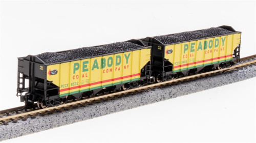 Broadway Limited 7163 N 3-Bay Hopper, Peabody Coal, Yellow/Green/Red, 2-pack B