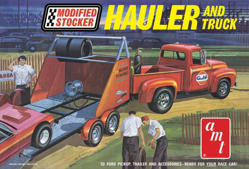 AMT 1310 1/25 1953 Ford Pickup w/Modified Stocker Hauler "Gulf" Model Kit