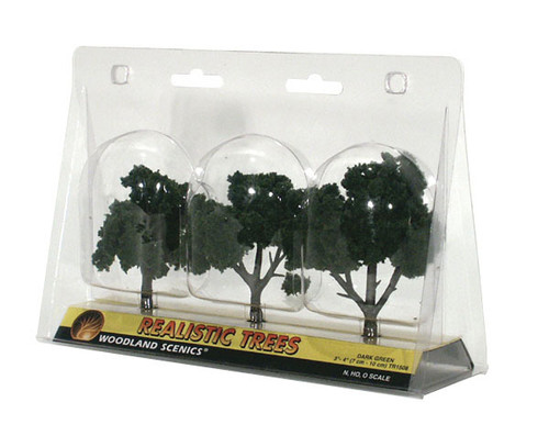 Woodland Scenics TR1508 Ready Made Realistic Trees - Dark Green - 3/pkg Package