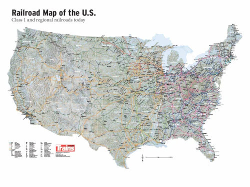 Kalmbach Publishing 83030 Trains Magazine US Railroad Map - 24x36