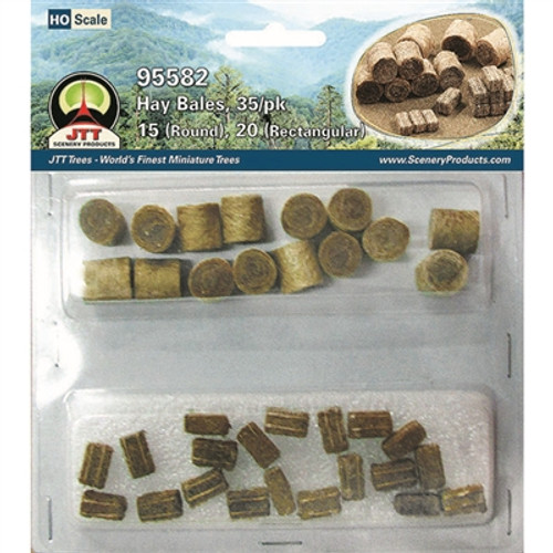 JTT Scenery 95582 HO Hay Bales Round 15/pk & Rectangular 20/pk