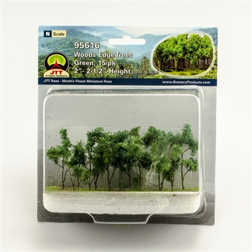 JTT Scenery 95616 N Woods Edge Trees, Green 2” to 2-1/2”(H) 15/pk