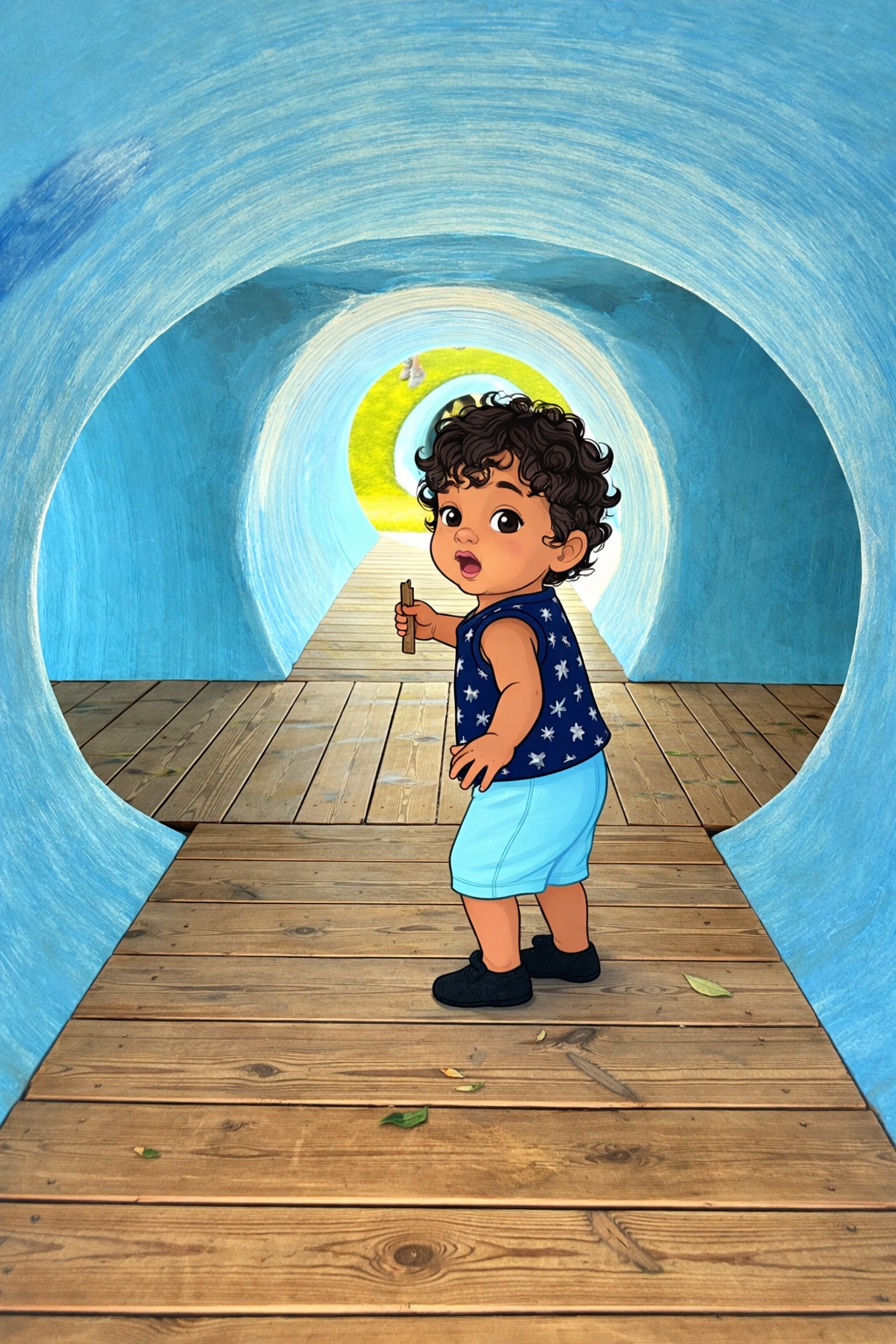 Ibrahim in the tunnels at Children's Alliance Garden in Butler Park