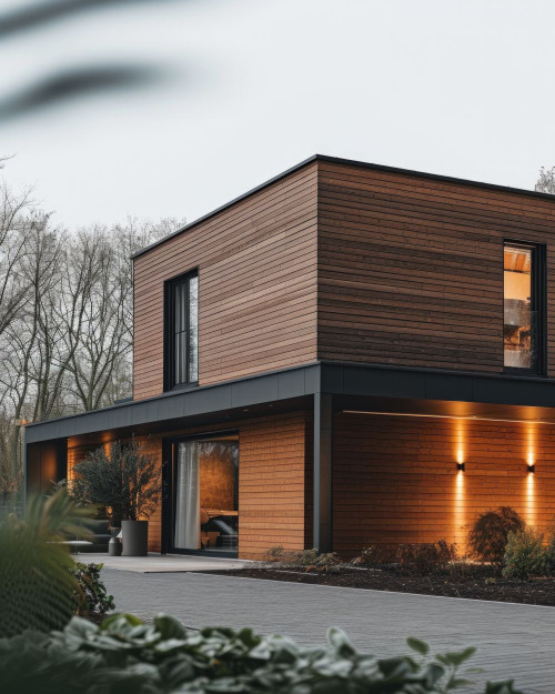 modern house with brown siding