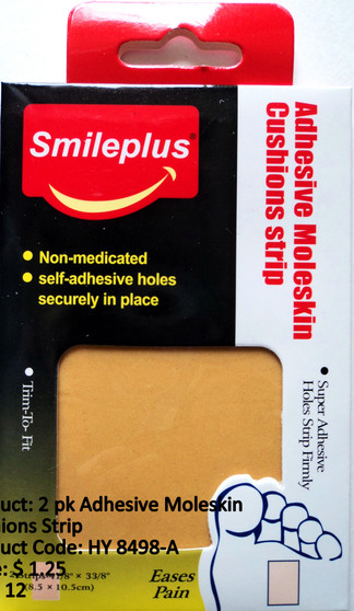 Moleskin Cushion, self adhesive Moleskin cushion, stays securely providing pain relief and comfort. Trim-To-Fit.