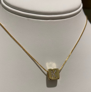 3D Cube Initial Necklace