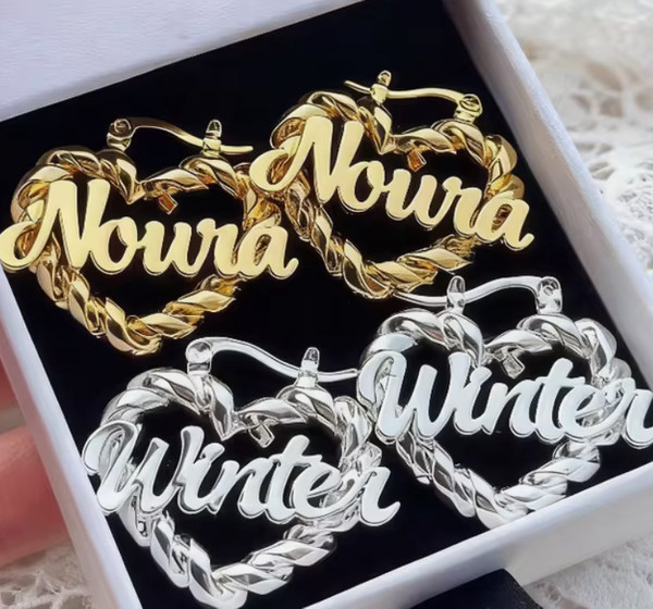 Spiral Heart Name Hoops