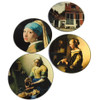 Vermeer Paintings Glass Drink Coasters with Metal Holder, Set of 4