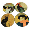 Parisian Posters Lautrec Steinlen Belle Epoque Glass Drink Coasters with Metal Holder, Set of 4