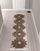 2' x 10' Sand and Taupe Wool Geometric Flat Weave Handmade Runner Rug with Fringe