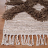 2' x 10' Sand and Taupe Wool Geometric Flat Weave Handmade Runner Rug with Fringe