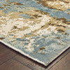 2' x 10' Blue and Brown Abstract Hand Loomed Stain Resistant Runner Rug