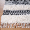 2' x 10' Black and Ivory Wool Striped Flat Weave Handmade Runner Rug with Fringe