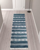 2' x 10' Blue and Ivory Wool Striped Flat Weave Handmade Runner Rug with Fringe