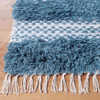 2' x 10' Blue and Ivory Wool Striped Flat Weave Handmade Runner Rug with Fringe