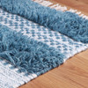 2' x 10' Blue and Ivory Wool Striped Flat Weave Handmade Runner Rug with Fringe