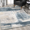 2' x 10' Blue and Ivory Abstract Dhurrie Runner Rug