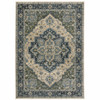 2' x 3' Blue Grey Beige Tan Green and Gold Oriental Power Loom Area Rug with Fringe