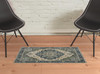 2' x 3' Blue Grey Beige Tan Green and Gold Oriental Power Loom Area Rug with Fringe