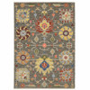 2' x 3' Grey Charcoal Yellow Blue Rust Red Pink Green & Ivory Oriental Power Loom Area Rug