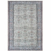 2' x 3' Ivory and Blue Oriental Power Loom Stain Resistant Area Rug