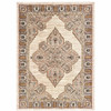2' x 3' Ivory Gold Grey and Blue Oriental Power Loom Stain Resistant Area Rug