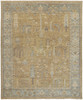 2' x 3' Gold Blue and Gray Wool Floral Hand Knotted Stain Resistant Area Rug with Fringe