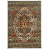 2' x 3' Red Gold Orange Green Ivory Rust and Blue Oriental Power Loom Area Rug