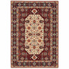 2' x 3' Red Ivory Blue and Orange Oriental Power Loom Area Rug with Fringe