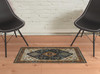 2' x 3' Blue Rust Red Beige Orange Gold and Tan Oriental Power Loom Area Rug with Fringe