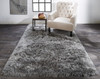 2' x 3' Gray Silver and Taupe Shag Tufted Handmade Stain Resistant Area Rug