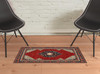 2' x 3' Red Blue Orange and Ivory Oriental Power Loom Area Rug with Fringe
