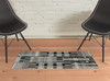 2' x 3' Black Grey and Ivory Geometric Power Loom Stain Resistant Area Rug