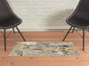 2' x 3' Beige and Blue Abstract Power Loom Stain Resistant Area Rug