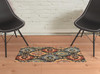 2' x 3' Brown Grey Rust Red Gold Teal and Blue Green Floral Power Loom Area Rug