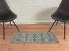 2' x 3' Blue Beige Grey Green Yellow and Rust Oriental Power Loom Area Rug with Fringe