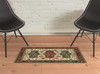 2' x 3' Brick Red Orange Rust Beige Gold Pale Blue Olive Navy & Black Oriental Power Loom Rug