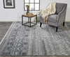 2' x 3' Gray Ivory and Blue Geometric Hand Knotted Area Rug