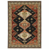 2' x 3' Charcoal Brown Orange Salmon Gold Navy Ivory & Pale Blue Oriental Power Loom Rug